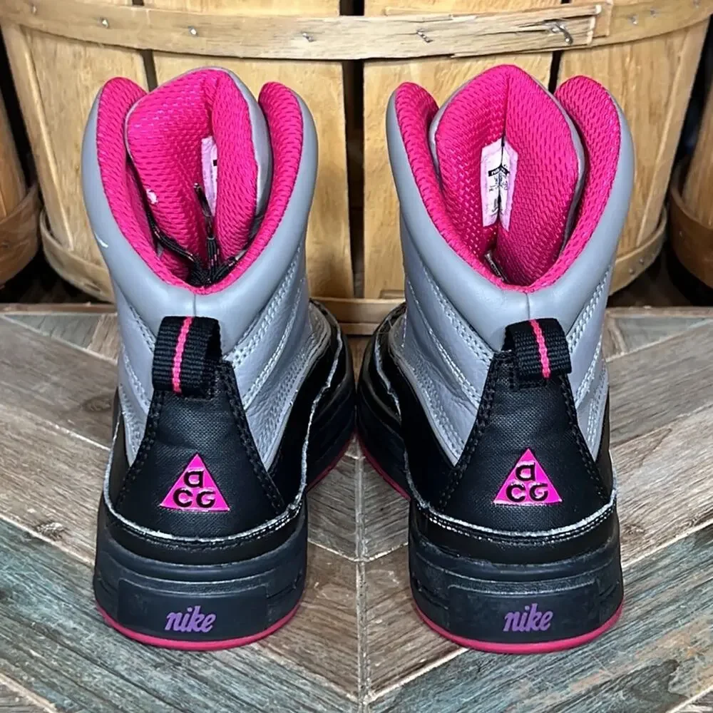 Nike ACG Woodside Leather Gray Pink Black Waterproof Lace-Up Boots Girls Size 5